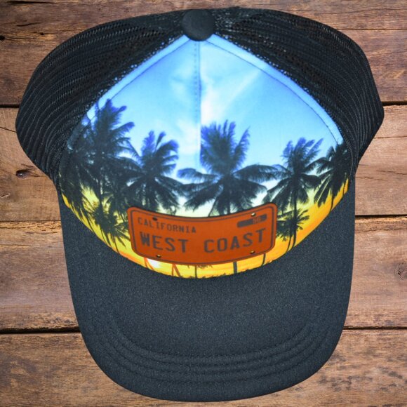 Vintage California Sunset Trucker Hat with Custom Leather 1956 License Plate Pat - Picture 3 of 4